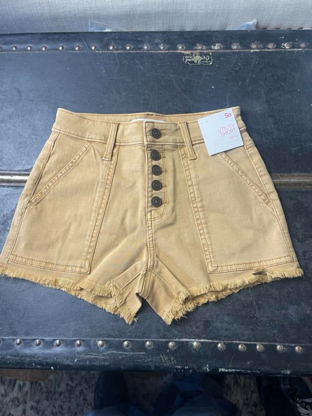 NWT So Juniors Tan Fray Hem Utility Shorts size 1